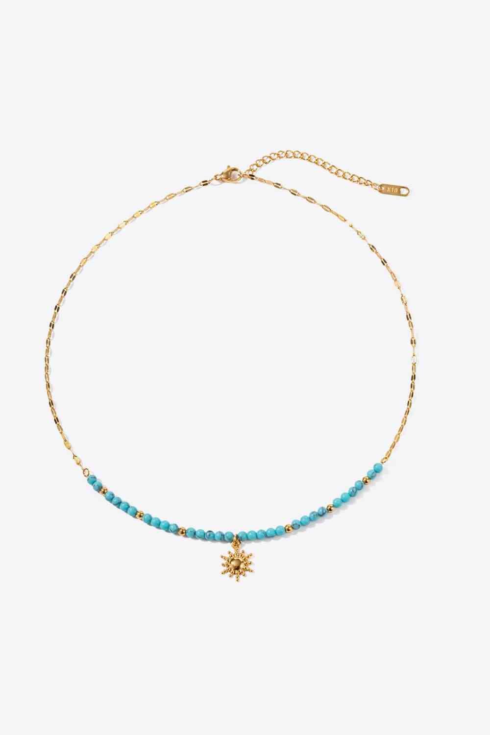 Turquoise Beaded 18K Gold-Plated Sun Shape Pendant Necklace - 808Lush