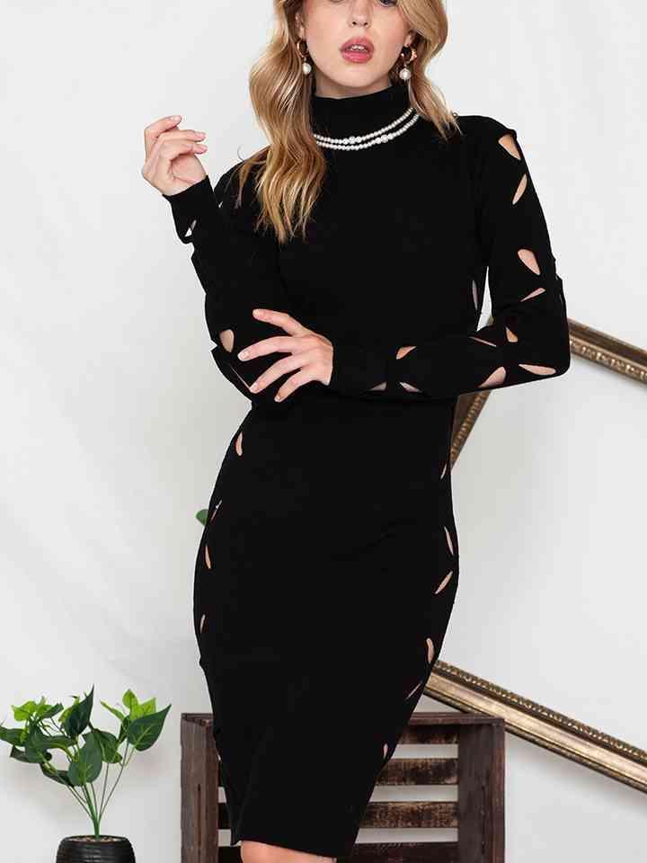 Turtle Neck Cutout Long Sleeve Mini Dress - 808Lush