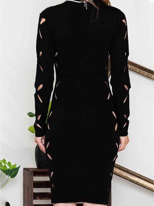 Turtle Neck Cutout Long Sleeve Mini Dress - 808Lush