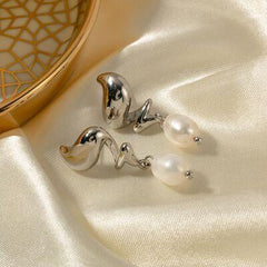 Twisted Stainless Steel Pearl Drop Earrings - 808Lush