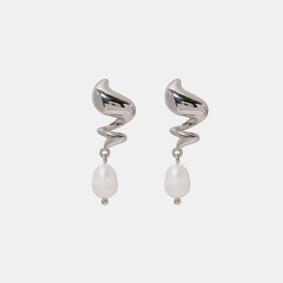 Twisted Stainless Steel Pearl Drop Earrings - 808Lush