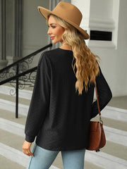 V Neck Button Loose Long Sleeve T-Shirt Top Women's Clothes - 808Lush