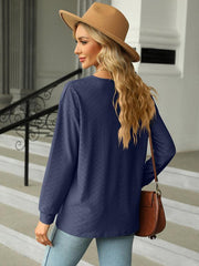 V Neck Button Loose Long Sleeve T-Shirt Top Women's Clothes - 808Lush