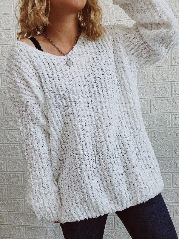 V-Neck Drop-Shoulder Sleeve Knit Sweater Sweater - 808Lush