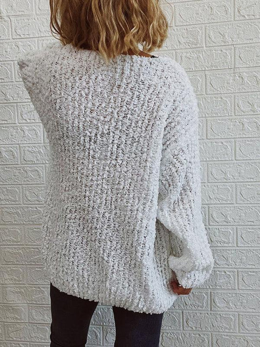 V-Neck Drop-Shoulder Sleeve Knit Sweater Sweater - 808Lush