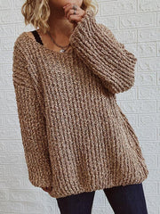 V-Neck Drop-Shoulder Sleeve Knit Sweater Sweater - 808Lush