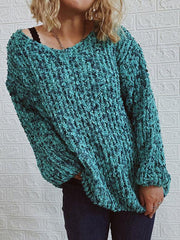 V-Neck Drop-Shoulder Sleeve Knit Sweater Sweater - 808Lush