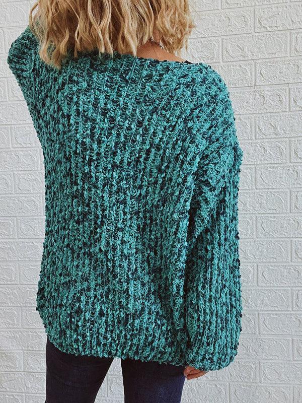 V-Neck Drop-Shoulder Sleeve Knit Sweater Sweater - 808Lush