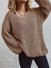 V-Neck Drop-Shoulder Sleeve Knit Sweater Sweater - 808Lush