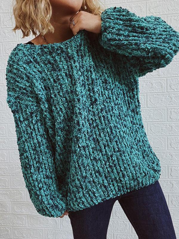 V-Neck Drop-Shoulder Sleeve Knit Sweater Sweater - 808Lush