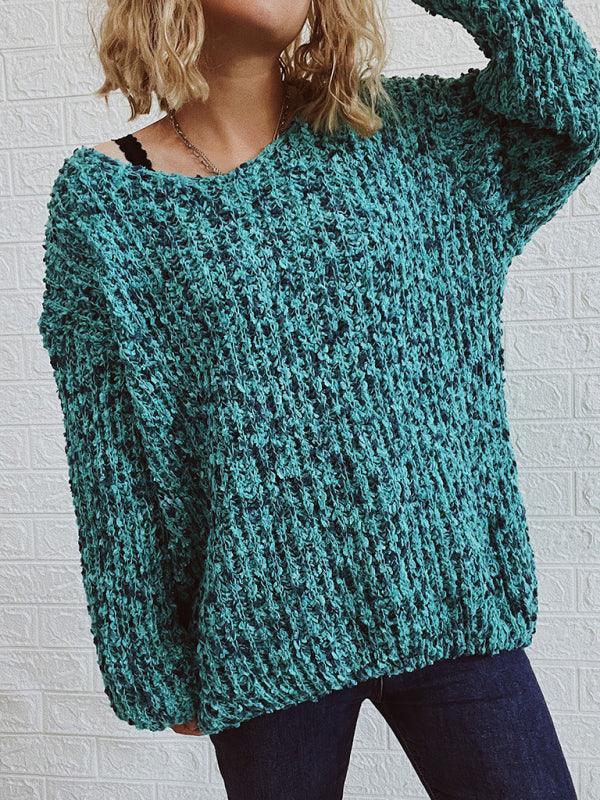 V-Neck Drop-Shoulder Sleeve Knit Sweater Sweater - 808Lush