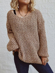 V-Neck Drop-Shoulder Sleeve Knit Sweater Sweater - 808Lush