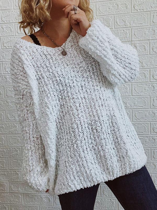 V-Neck Drop-Shoulder Sleeve Knit Sweater Sweater - 808Lush