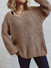 V-Neck Drop-Shoulder Sleeve Knit Sweater Sweater - 808Lush