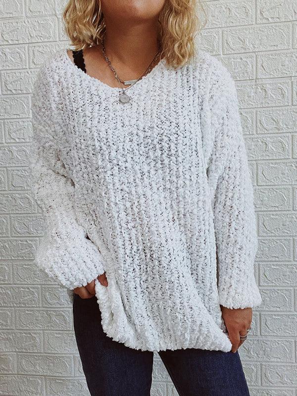 V-Neck Drop-Shoulder Sleeve Knit Sweater Sweater - 808Lush