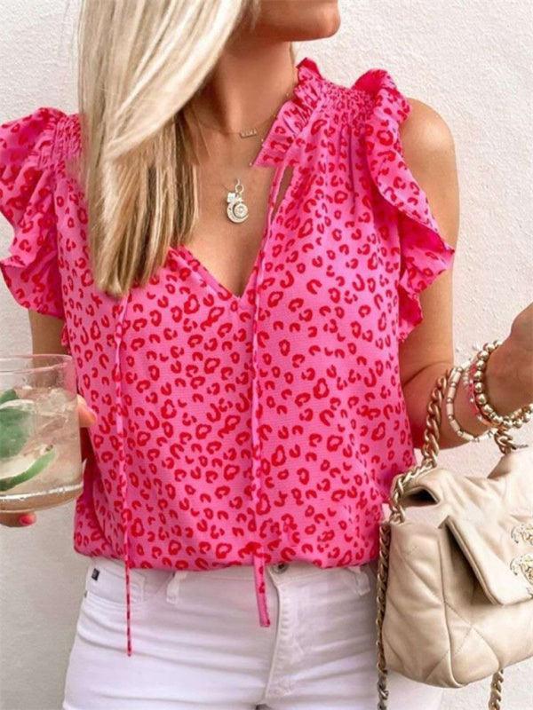 V Neck Leopard Print Short Sleeve Amazon T-Shirt Tank Top - 808Lush