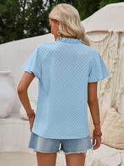 V-neck button-embellished slim-fit short-sleeved top - 808Lush