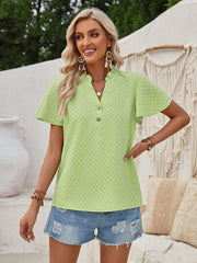 V-neck button-embellished slim-fit short-sleeved top - 808Lush