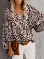 V-neck casual shirt printed lantern sleeve top women's clothing - 808Lush