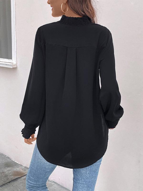 V-neck elegant loose fit women's shirt - 808Lush