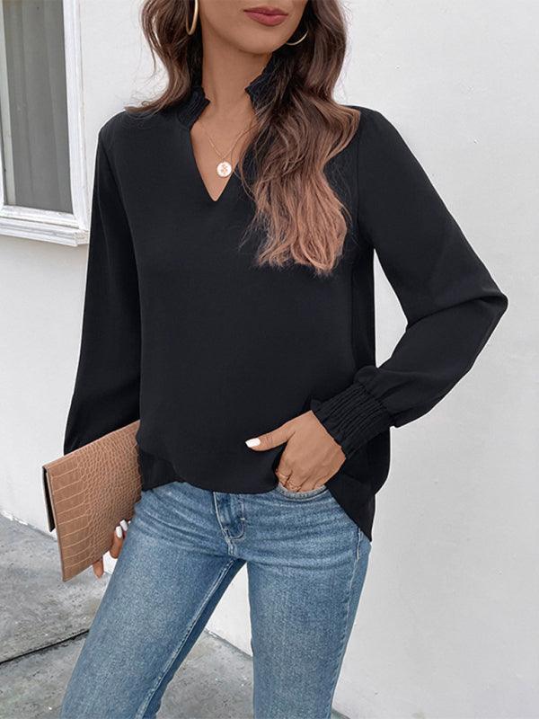 V-neck elegant loose fit women's shirt - 808Lush