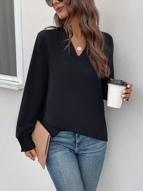 V-neck elegant loose fit women's shirt - 808Lush