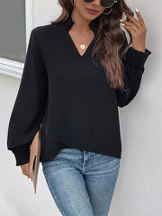 V-neck elegant loose fit women's shirt - 808Lush