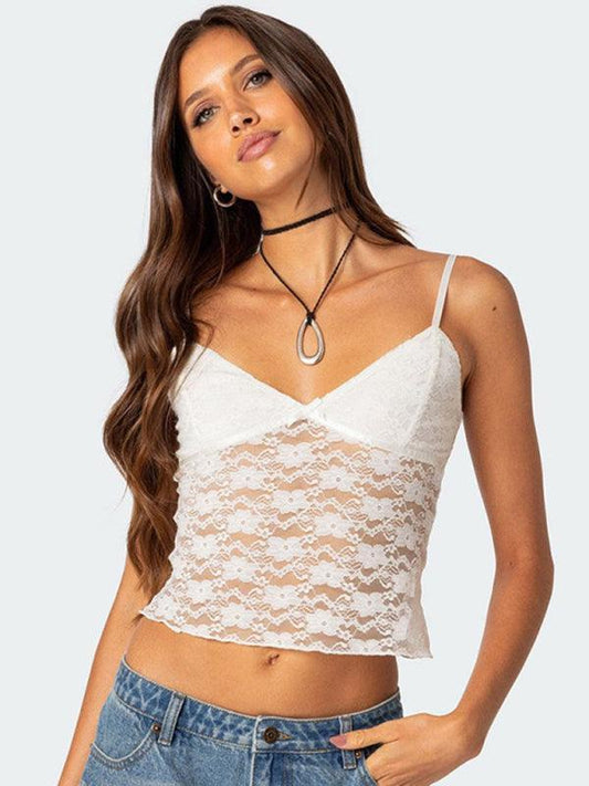 V-neck halter chest bow vest slim see-through sexy backless top - 808Lush