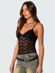 V-neck halter chest bow vest slim see-through sexy backless top - 808Lush