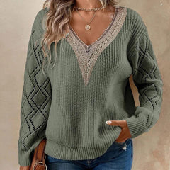 V-neck loose casual pullover women's sweater - 808Lush