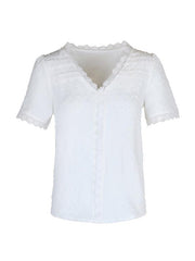 V-neck neckline lace panel elegant blouse - 808Lush