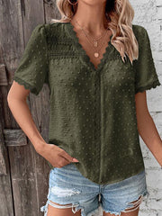 V-neck neckline lace panel elegant blouse - 808Lush