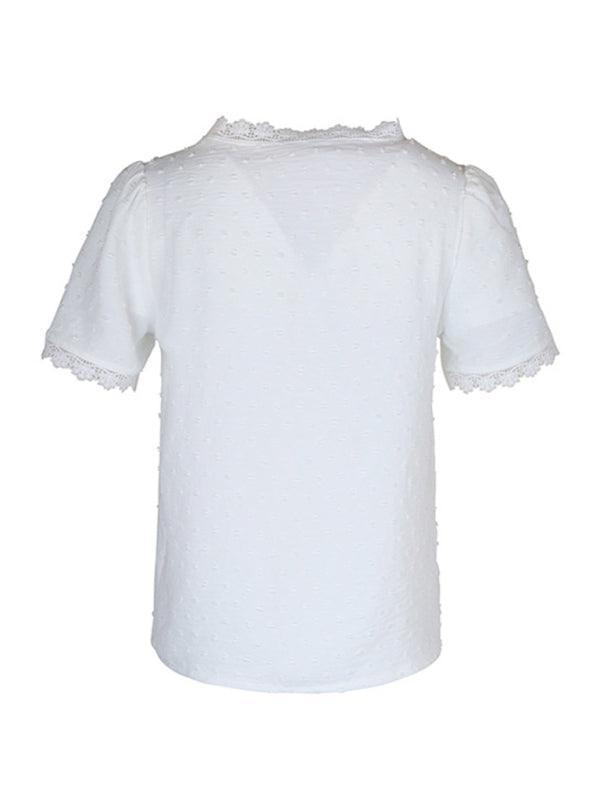 V-neck neckline lace panel elegant blouse - 808Lush