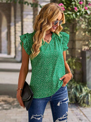 V-neck ruffled floral temperament top - 808Lush