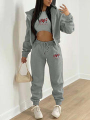 Valentine's Day Christmas love wine glass printed hooded sports and leisure suit (three-piece set) - 808Lush