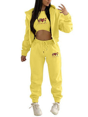 Valentine's Day Christmas love wine glass printed hooded sports and leisure suit (three-piece set) - 808Lush