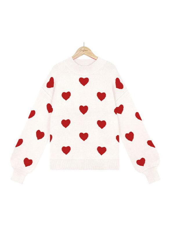 Valentine's Day Heart Pullover Women's Knitwear Large Size Loose Sweater - 808Lush