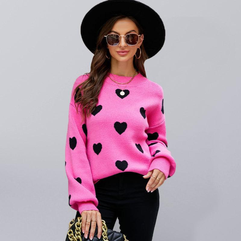 Valentine's Day Heart Pullover Women's Knitwear Large Size Loose Sweater - 808Lush