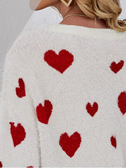 Valentine's Day Knitted Heart Round Neck Knit Pullover Long Sleeve Sweater Women - 808Lush