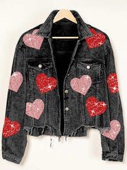 Valentine's Day Love Sequin Jacket Raw Edge Corduroy Women's Jacket - 808Lush