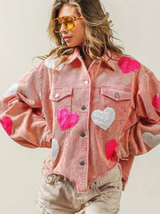 Valentine's Day Love Sequin Jacket Raw Edge Corduroy Women's Jacket - 808Lush