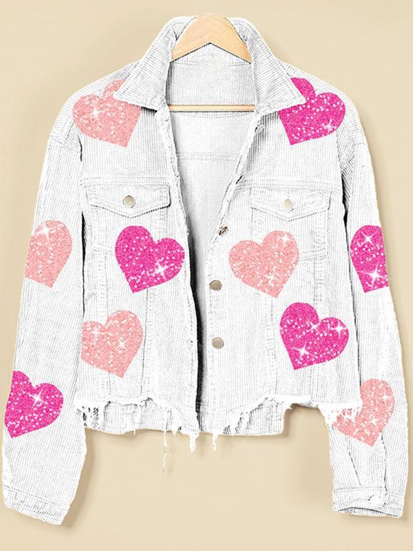 Valentine's Day Love Sequin Jacket Raw Edge Corduroy Women's Jacket - 808Lush