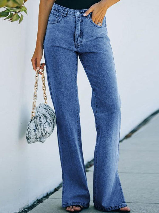 Washed slit mid-waist denim trousers casual trousers - 808Lush