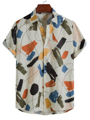 White Graffiti Print Lapel Cotton Slim Fit Men's Shirt - 808Lush