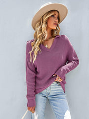 Womanly temperament sexy shirt collar sweater top - 808Lush