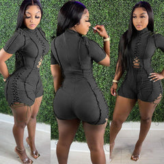 Women Casual Lace-up Rope Frayed Romper - 808Lush