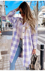 Women'S Long Plaid Shirt, Large Coat - 808Lush