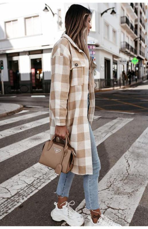 Women'S Long Plaid Shirt, Large Coat - 808Lush