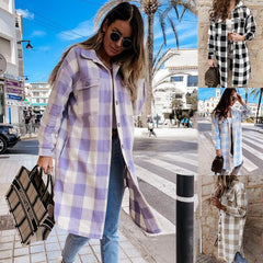 Women'S Long Plaid Shirt, Large Coat - 808Lush