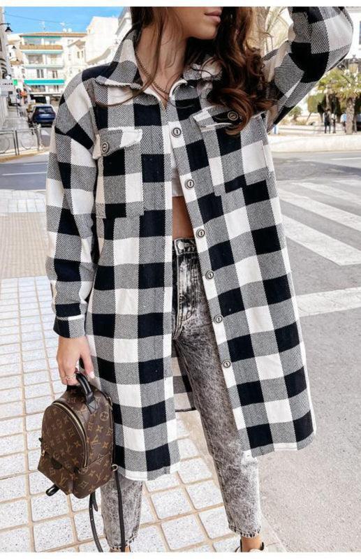 Women'S Long Plaid Shirt, Large Coat - 808Lush